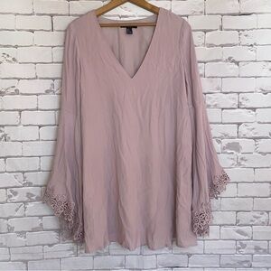 Forever 21 lilac purple mini dress long crochet embellished bell sleeves SM
